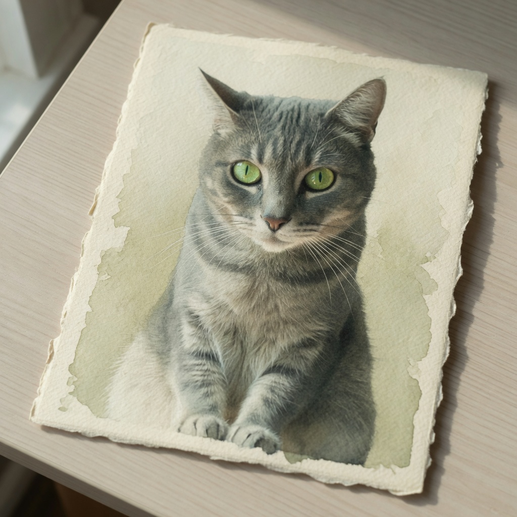 Watercolor example of a gray tabby.